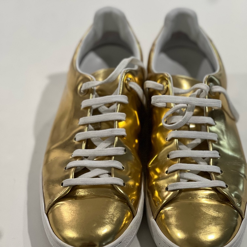 Louis Vuitton Gold Sneakers with Reflective Finish